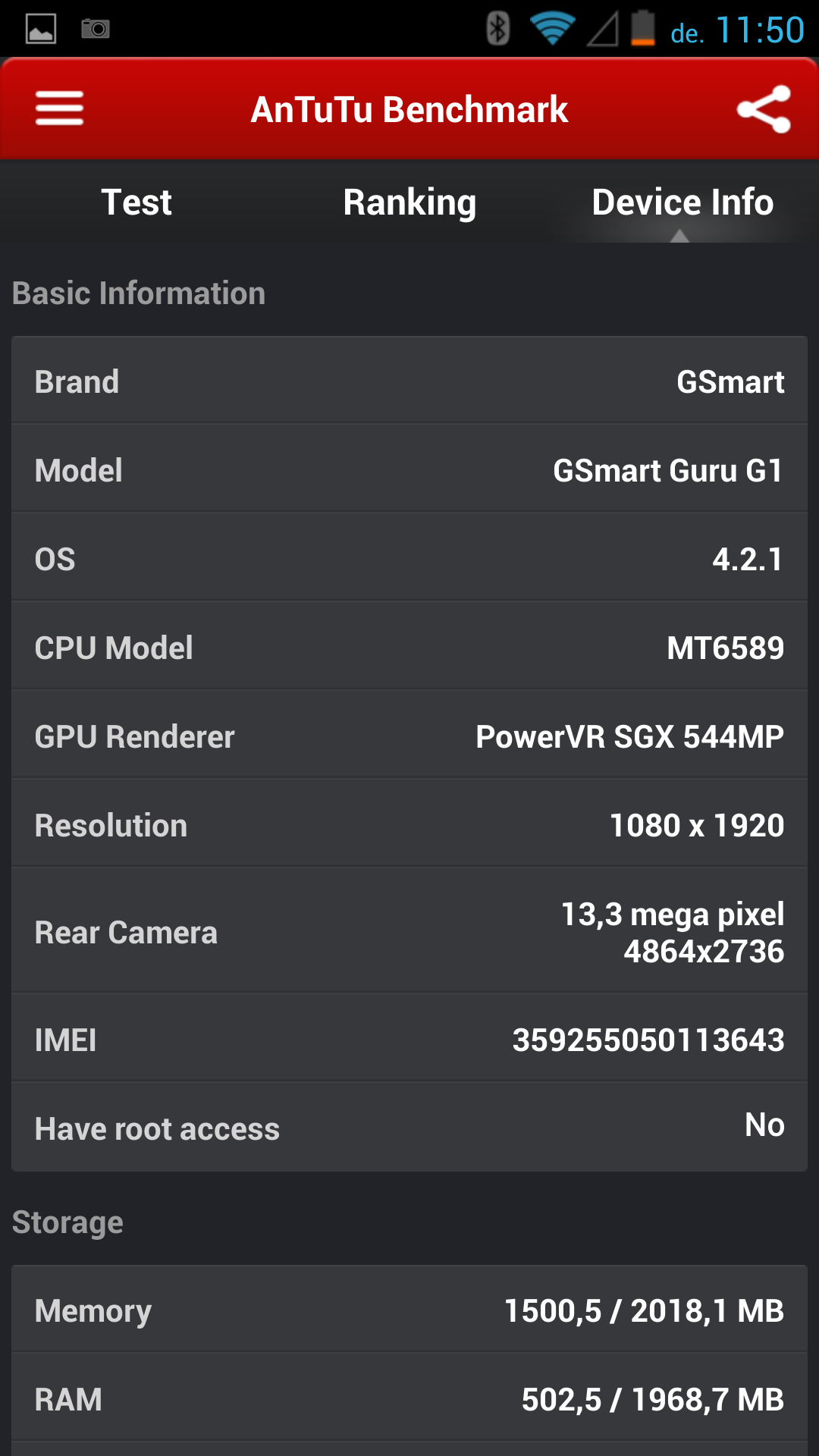 Gigabyte GSmart Guru G1 - Antutu Benchmark Gigabyte GSmart Guru G1 - Antutu Benchmark