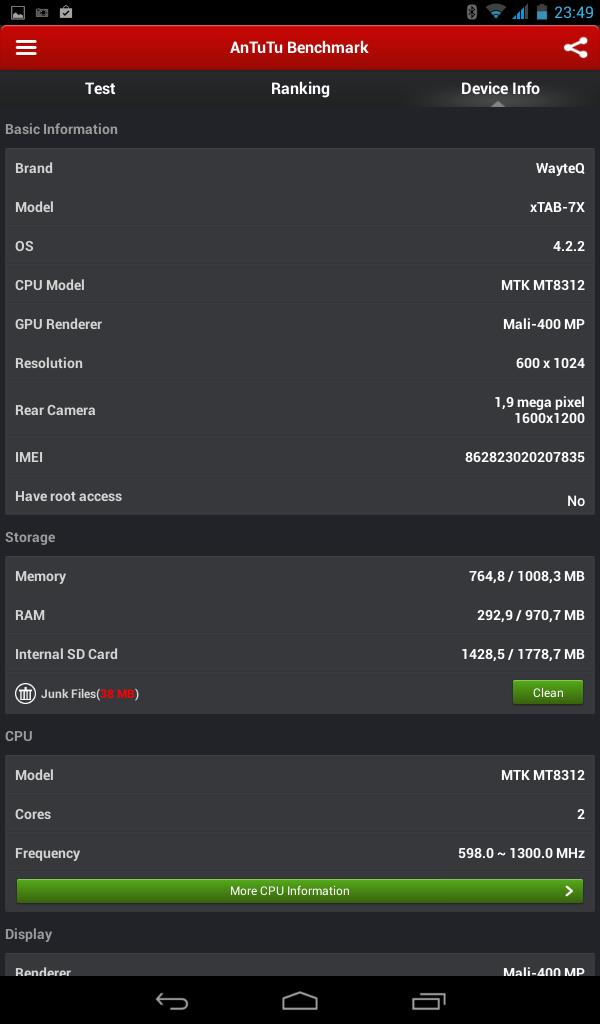 WayteQ xTAB 7X - DUAL SIM - Antutu Benchmark