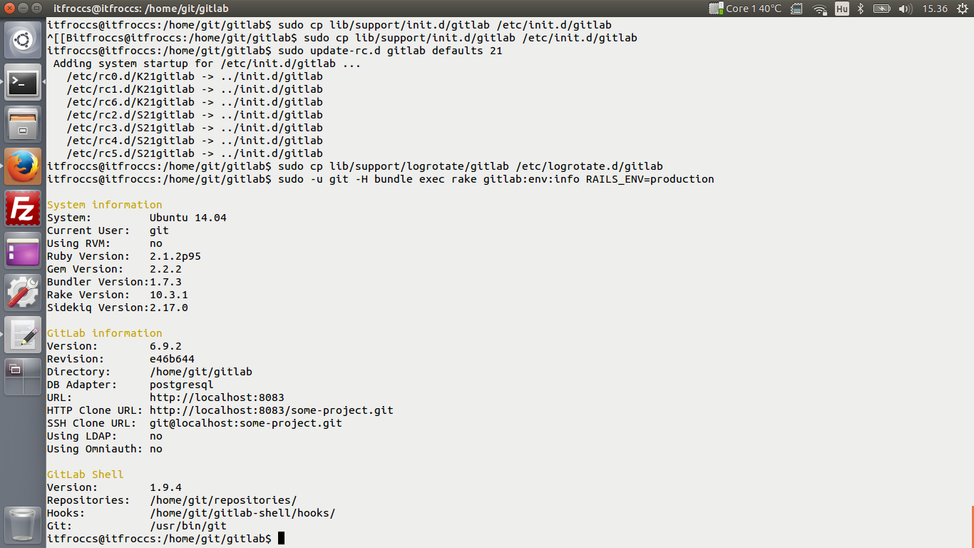 Ubuntu 14.04 LTS - Git - GitLab /PostgreSQL - HTTP/