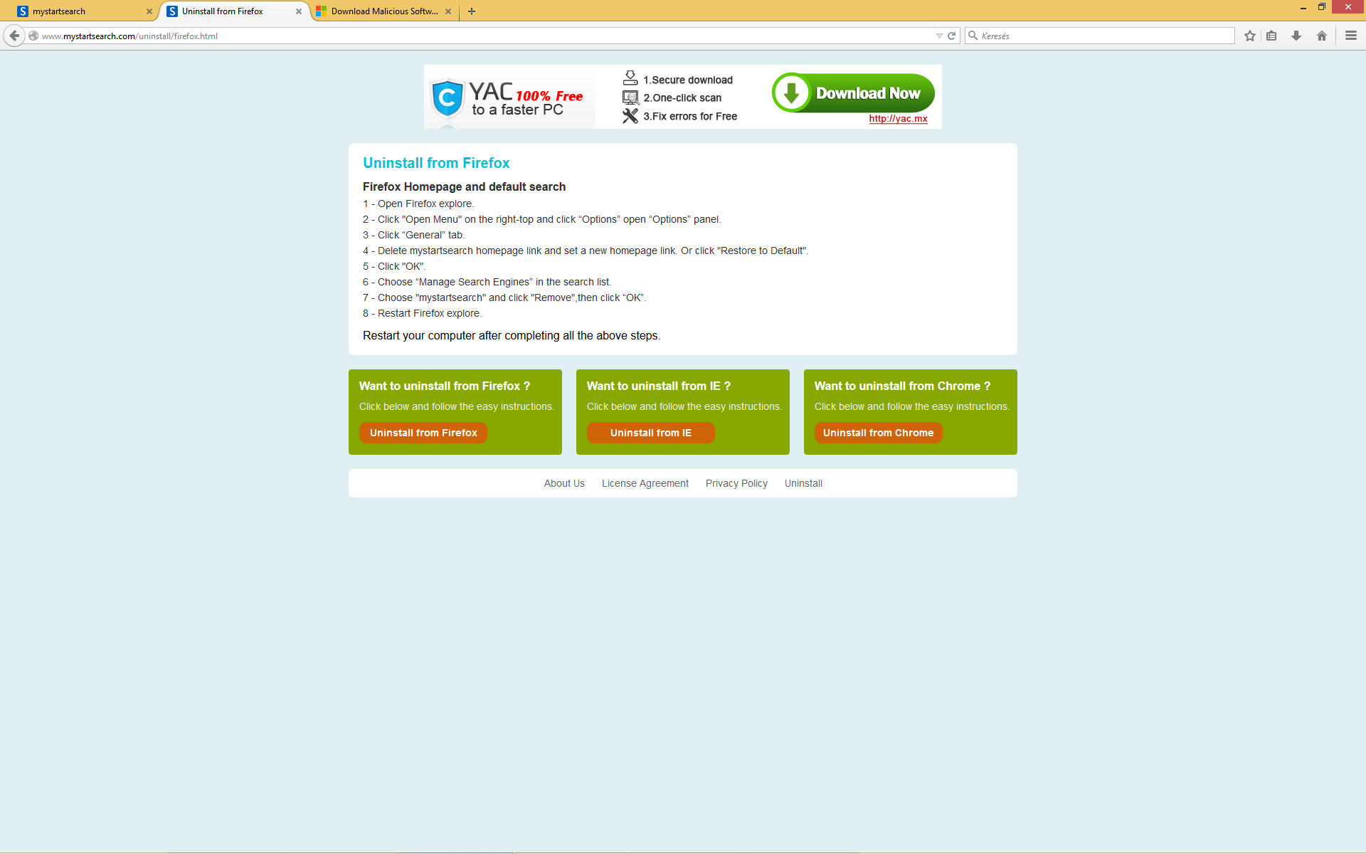 mystartsearch.com - malware - eltávolítása mystartsearch.com - malware - eltávolítása