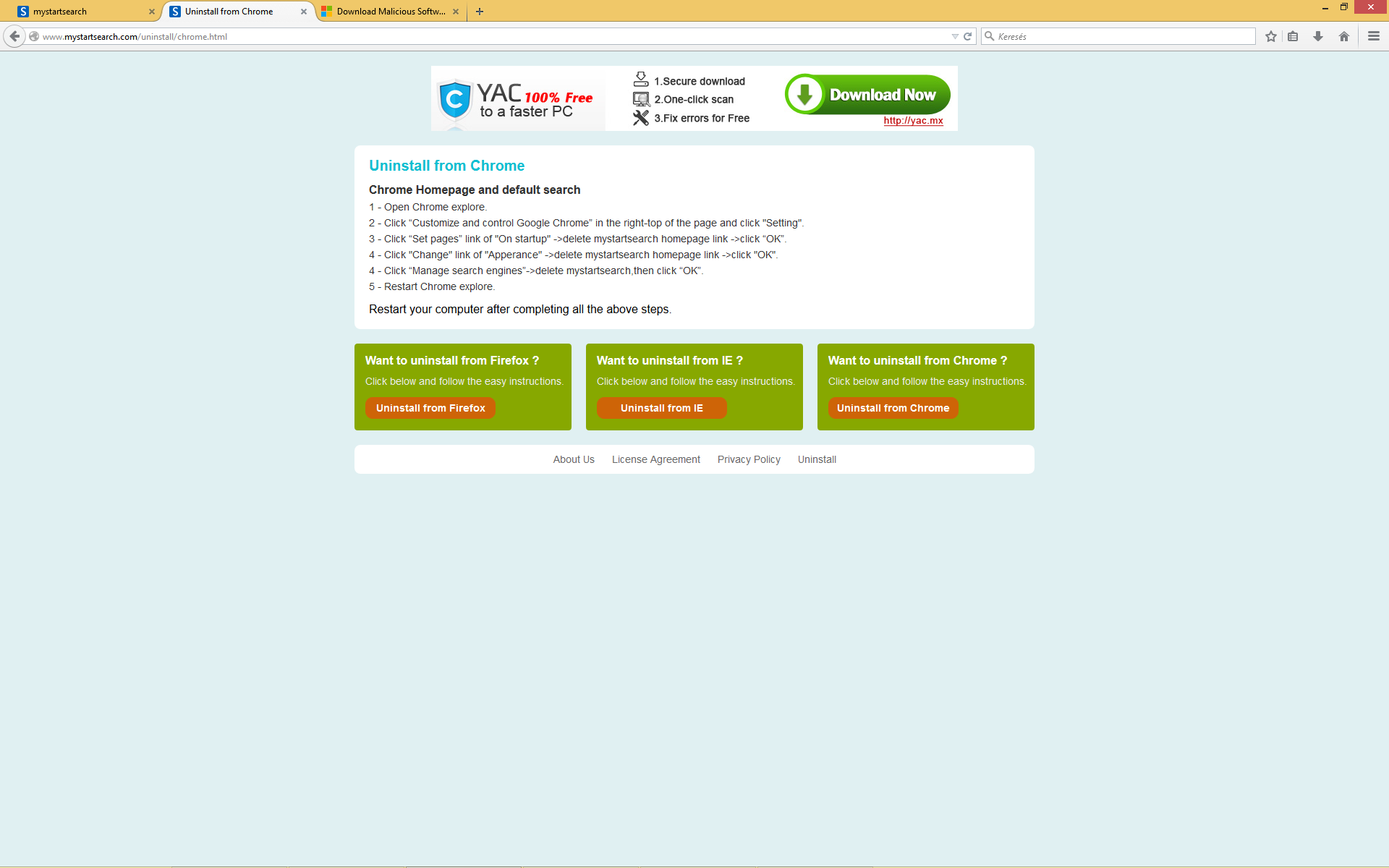 mystartsearch.com - malware - eltávolítása mystartsearch.com - malware - eltávolítása