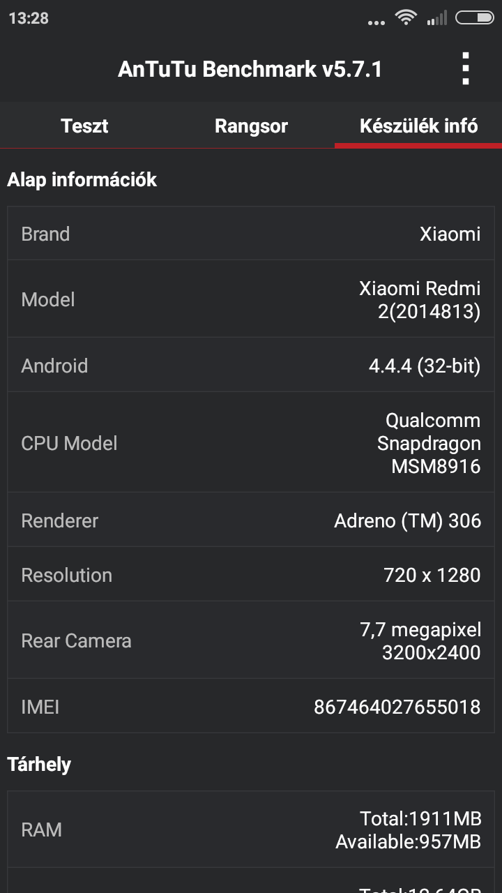 Xiaomi Redmi 2 Pro - Antutu Benchmark