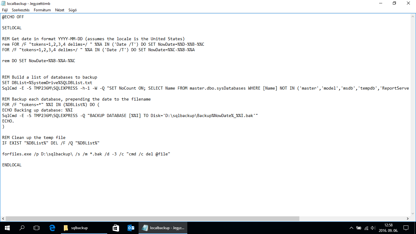 Microsoft SQL Server 2008 R2 ütemezett backup batch fájlok futtatásával
