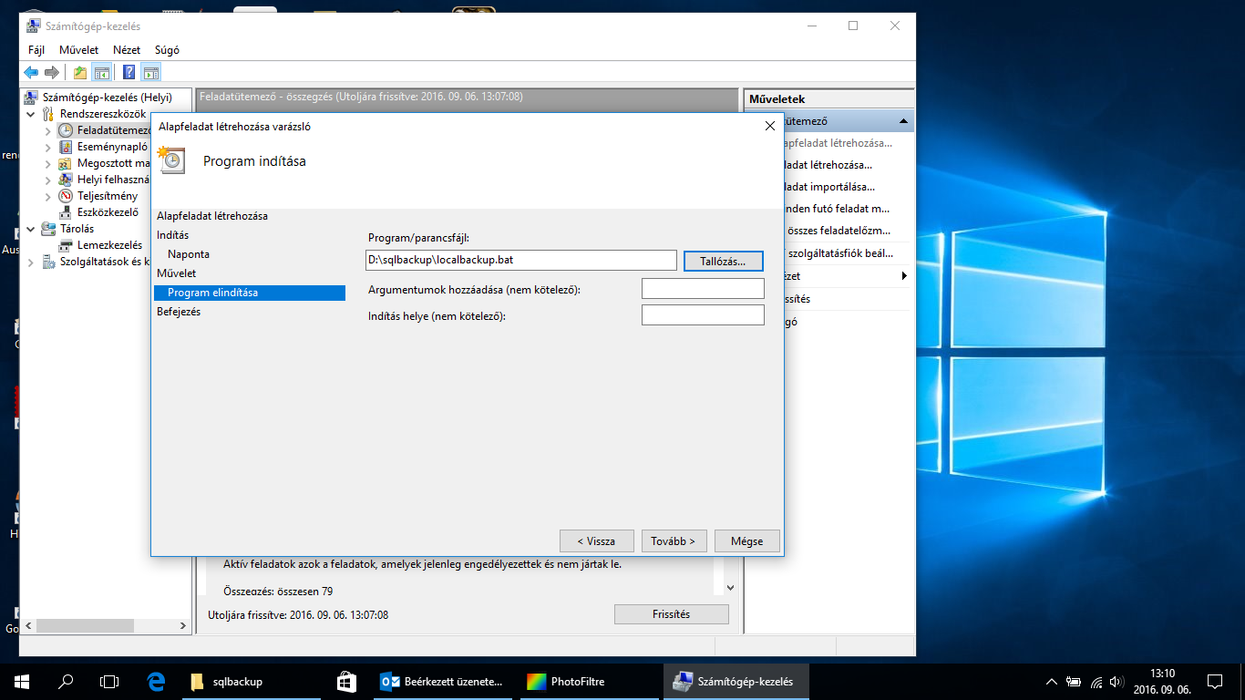 Microsoft SQL Server 2008 R2 ütemezett backup batch fájlok futtatásával