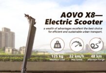 AOVO X8 elektromos roller | 10 hüvelykes gumi, 36 V 10 Ah akkumulátor 350 W motor, 25 km/h maximális sebesség 30-48 km hatótáv, 3 sebesség, kivehető akkumulátor, fekete AOVO X8 elektromos roller