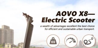 AOVO X8 elektromos roller | 10 hüvelykes gumi, 36 V 10 Ah akkumulátor 350 W motor, 25 km/h maximális sebesség 30-48 km hatótáv, 3 sebesség, kivehető akkumulátor, fekete AOVO X8 elektromos roller