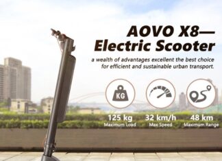 AOVO X8 elektromos roller | 10 hüvelykes gumi, 36 V 10 Ah akkumulátor 350 W motor, 25 km/h maximális sebesség 30-48 km hatótáv, 3 sebesség, kivehető akkumulátor, fekete AOVO X8 elektromos roller