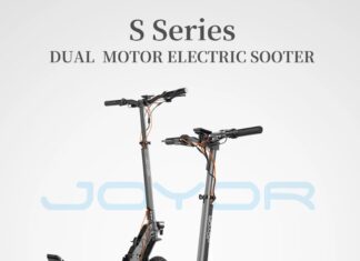 JOYOR S8-S összecsukható elektromos roller 600W*2 kettős motoros 48V 26Ah akkumulátor 10 hüvelykes gumik 55Km/h Max sebesség 90KM nagy hatótávú kettős hidraulikus fék 150kg terhelés IP54 vízálló JOYOR S8-S összecsukható elektromos roller
